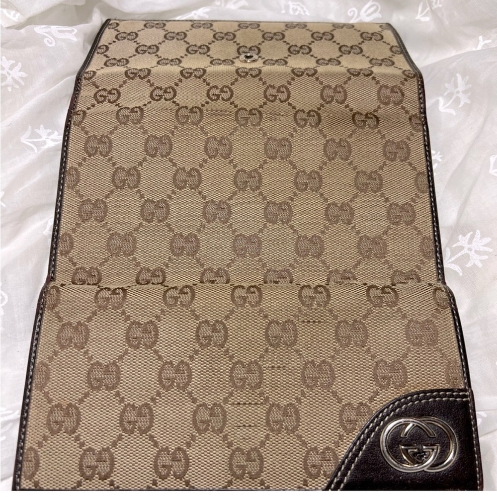 Vintage Gucci Canvas Continental CG Brown Trifold Wallet Clutch